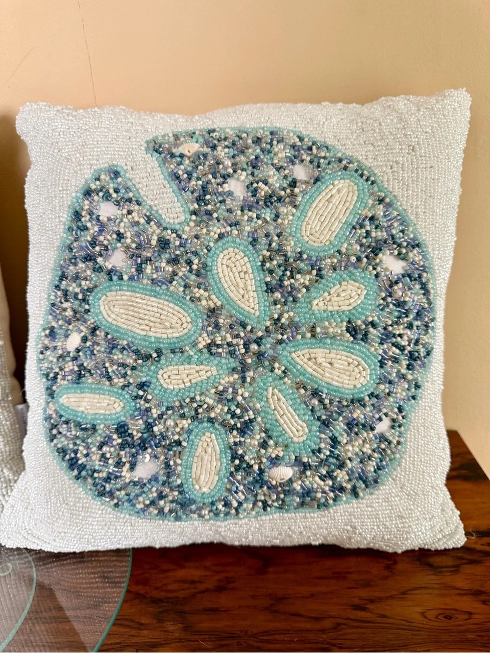 Set of 2 Coastal Collection Beaded Sand Dollar Throw Pillows